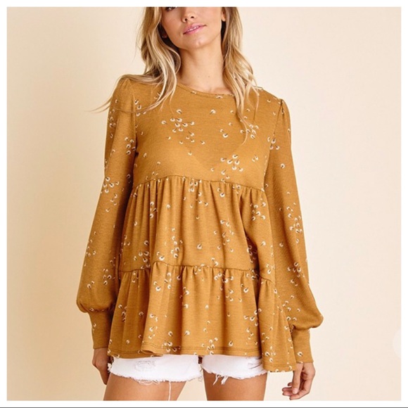 Bohemian Ditsy Floral Print Babydoll Top - Picture 5 of 7